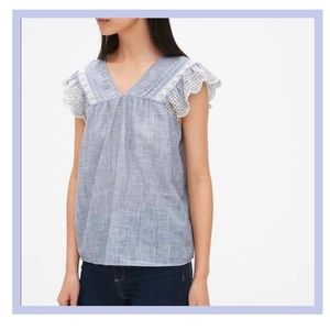 Gap Chambray Blouse with White Eyelet Detail